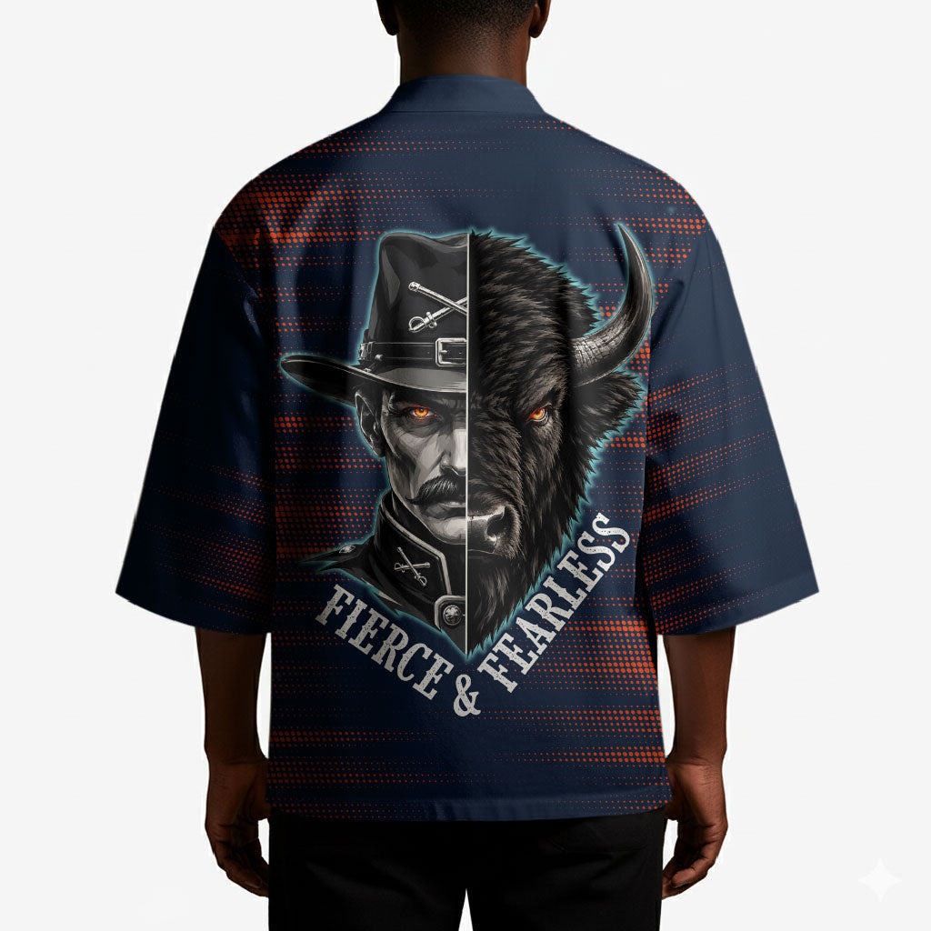 Buffalo Soldiers Fierce And Fearless Cavalry Kimono Half Face Soldier And Bison Halftone Graphic Art