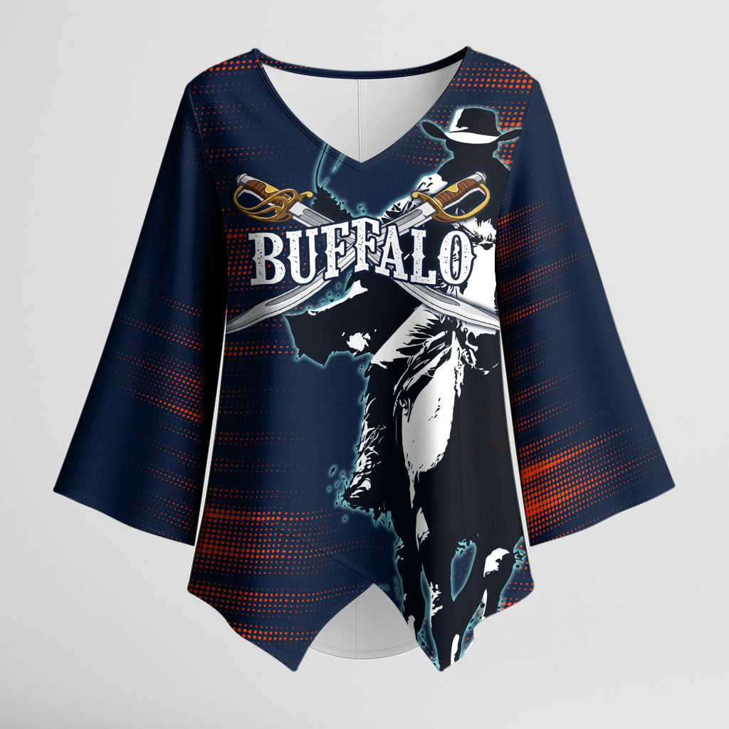 Buffalo Soldiers Fierce And Fearless Cavalry Kimono Sleeve Blouse Half Face Soldier And Bison Halftone Graphic Art