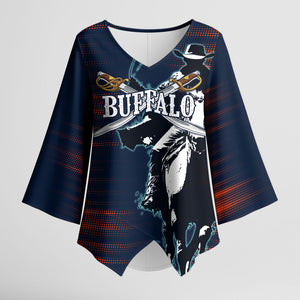 Buffalo Soldiers Fierce And Fearless Cavalry Kimono Sleeve Blouse Half Face Soldier And Bison Halftone Graphic Art