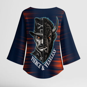 Buffalo Soldiers Fierce And Fearless Cavalry Kimono Sleeve Blouse Half Face Soldier And Bison Halftone Graphic Art