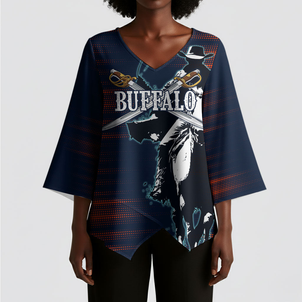Buffalo Soldiers Fierce And Fearless Cavalry Kimono Sleeve Blouse Half Face Soldier And Bison Halftone Graphic Art