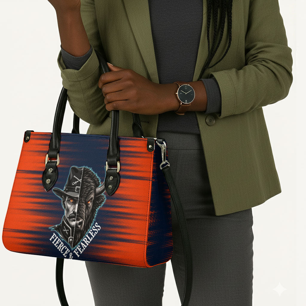 Buffalo Soldiers Fierce And Fearless Cavalry Leather Bag Half Face Soldier And Bison Halftone Graphic Art