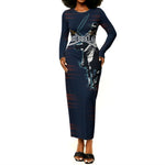 Buffalo Soldiers Fierce And Fearless Cavalry Long Sleeve Bodycon Dress Half Face Soldier And Bison Halftone Graphic Art