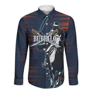 Buffalo Soldiers Fierce And Fearless Cavalry Long Sleeve Button Shirt Half Face Soldier And Bison Halftone Graphic Art