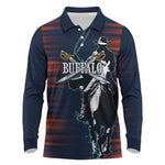 Buffalo Soldiers Fierce And Fearless Cavalry Long Sleeve Polo Shirt Half Face Soldier And Bison Halftone Graphic Art