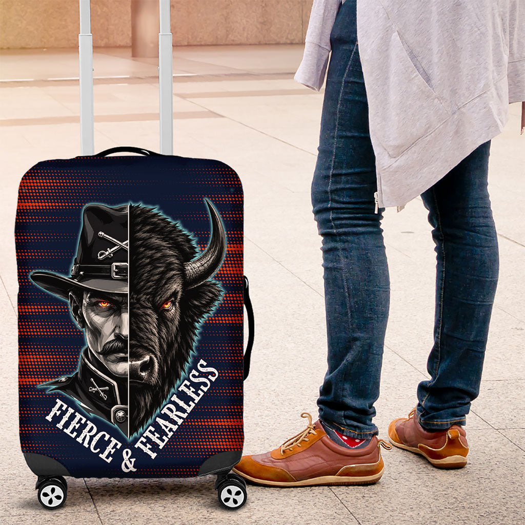 Buffalo Soldiers Fierce And Fearless Cavalry Luggage Cover Half Face Soldier And Bison Halftone Graphic Art