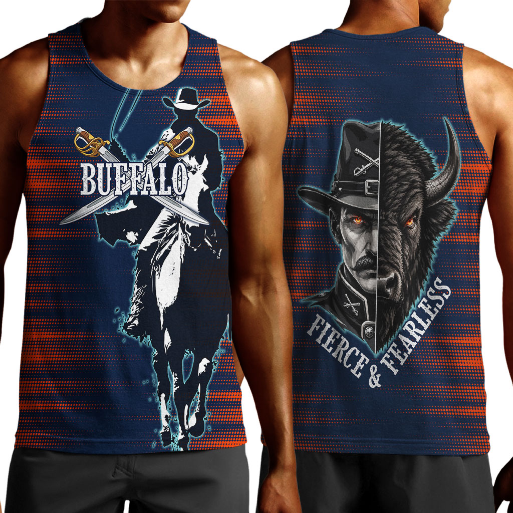 Buffalo Soldiers Fierce And Fearless Cavalry Men Tank Top Half Face Soldier And Bison Halftone Graphic Art