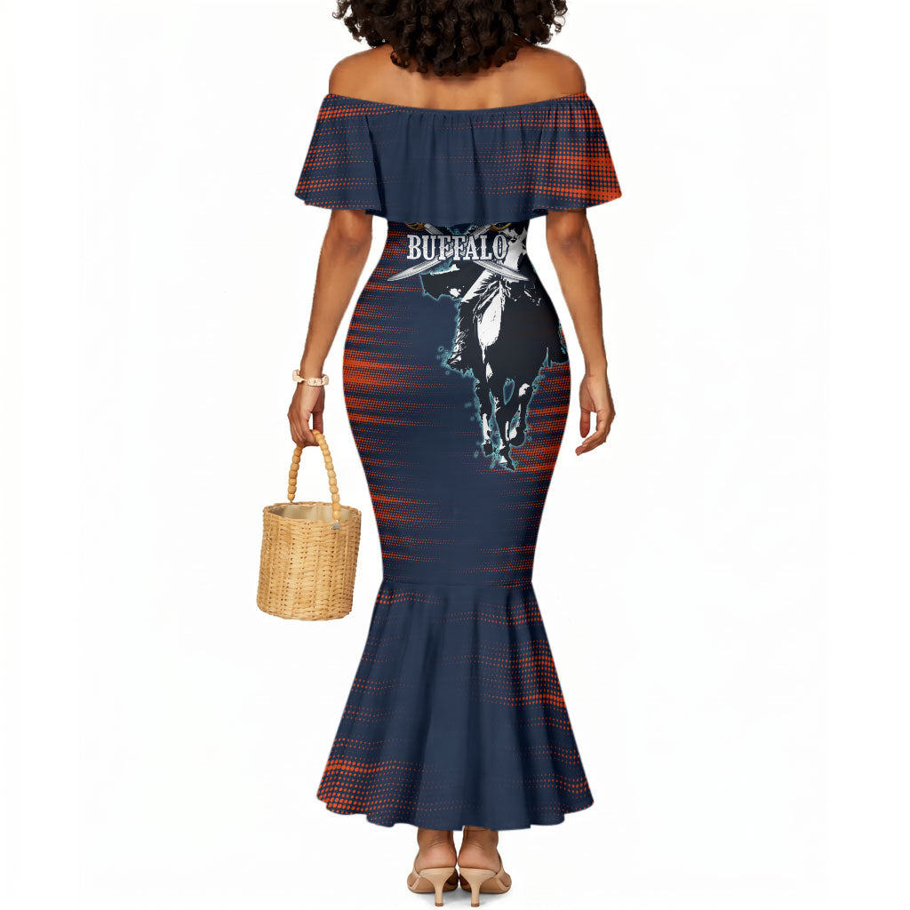 Buffalo Soldiers Fierce And Fearless Cavalry Mermaid Dress Half Face Soldier And Bison Halftone Graphic Art