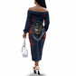 Buffalo Soldiers Fierce And Fearless Cavalry Off The Shoulder Long Sleeve Dress Half Face Soldier And Bison Halftone Graphic Art