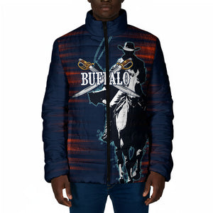 Buffalo Soldiers Fierce And Fearless Cavalry Padded Jacket Half Face Soldier And Bison Halftone Graphic Art