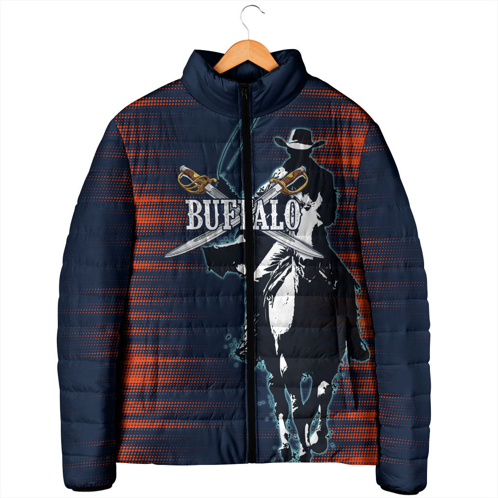 Buffalo Soldiers Fierce And Fearless Cavalry Padded Jacket Half Face Soldier And Bison Halftone Graphic Art