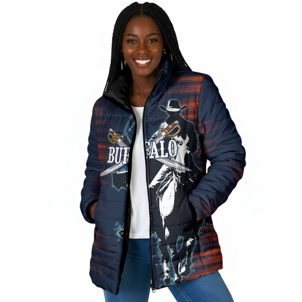 Buffalo Soldiers Fierce And Fearless Cavalry Padded Jacket Half Face Soldier And Bison Halftone Graphic Art