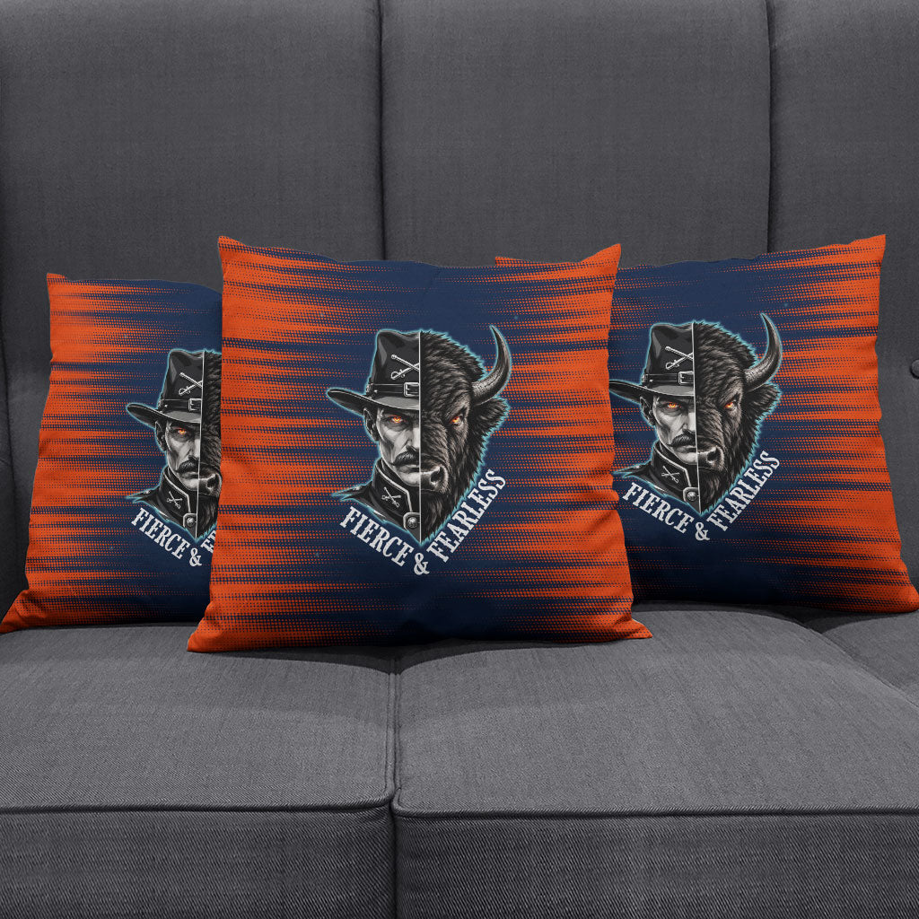 Buffalo Soldiers Fierce And Fearless Cavalry Pillow Cover Half Face Soldier And Bison Halftone Graphic Art