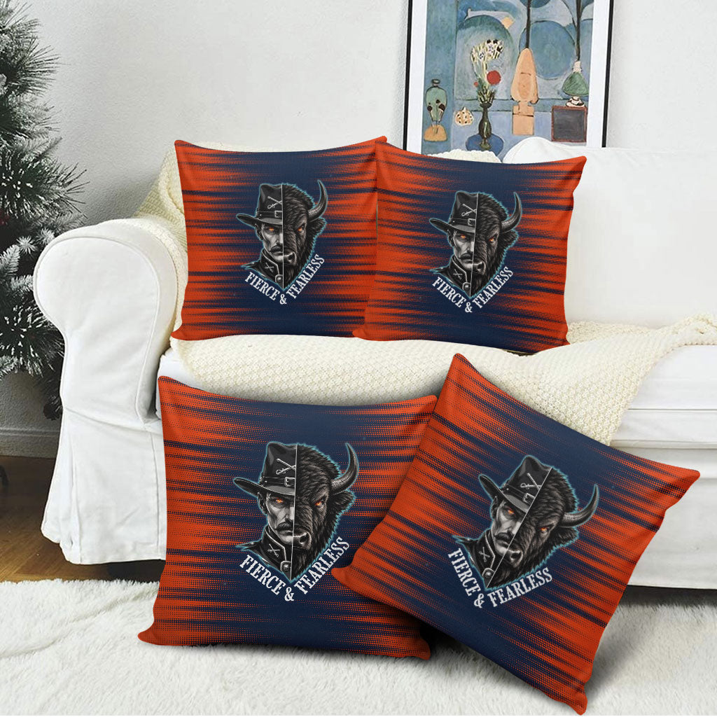 Buffalo Soldiers Fierce And Fearless Cavalry Pillow Cover Half Face Soldier And Bison Halftone Graphic Art