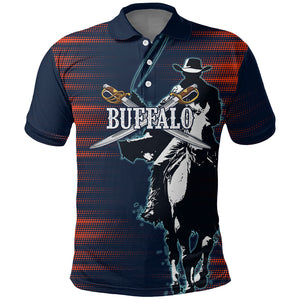 Buffalo Soldiers Fierce And Fearless Cavalry Polo Shirt Half Face Soldier And Bison Halftone Graphic Art