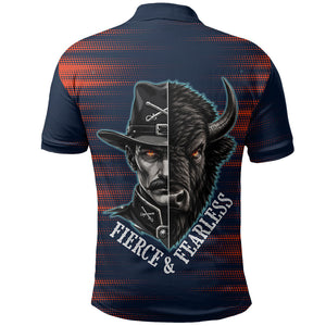 Buffalo Soldiers Fierce And Fearless Cavalry Polo Shirt Half Face Soldier And Bison Halftone Graphic Art