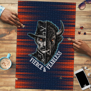 Buffalo Soldiers Fierce And Fearless Cavalry Puzzle Half Face Soldier And Bison Halftone Graphic Art