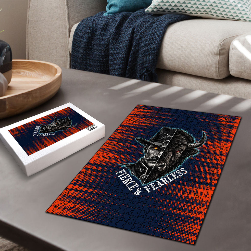 Buffalo Soldiers Fierce And Fearless Cavalry Puzzle Half Face Soldier And Bison Halftone Graphic Art