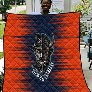 Buffalo Soldiers Fierce And Fearless Cavalry Quilt Half Face Soldier And Bison Halftone Graphic Art