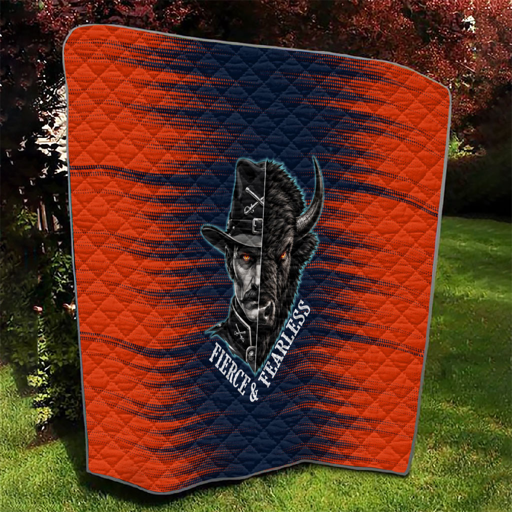 Buffalo Soldiers Fierce And Fearless Cavalry Quilt Half Face Soldier And Bison Halftone Graphic Art