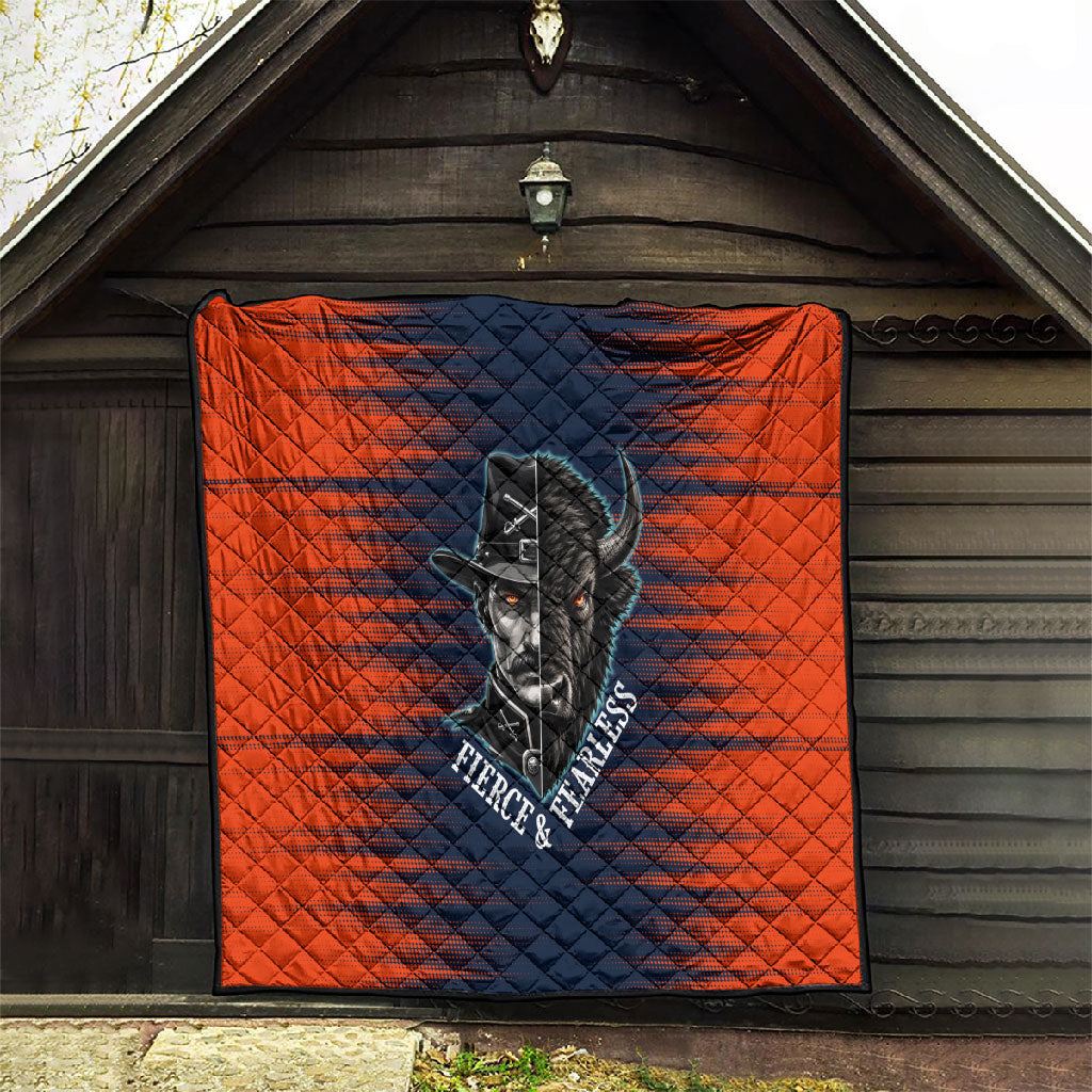Buffalo Soldiers Fierce And Fearless Cavalry Quilt Half Face Soldier And Bison Halftone Graphic Art