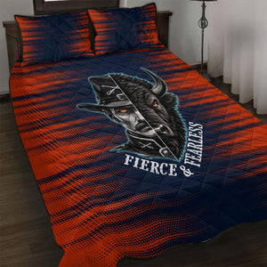 Buffalo Soldiers Fierce And Fearless Cavalry Quilt Bed Set Half Face Soldier And Bison Halftone Graphic Art