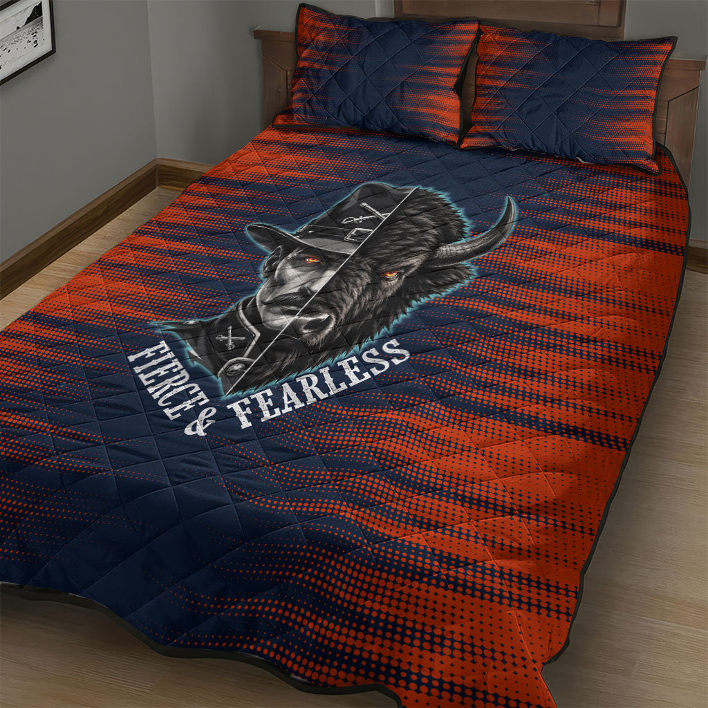 Buffalo Soldiers Fierce And Fearless Cavalry Quilt Bed Set Half Face Soldier And Bison Halftone Graphic Art