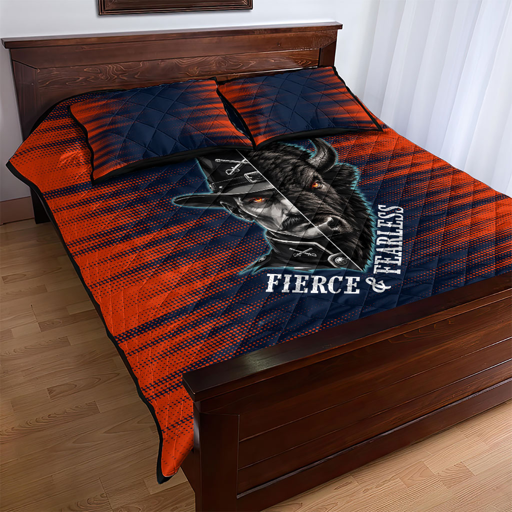 Buffalo Soldiers Fierce And Fearless Cavalry Quilt Bed Set Half Face Soldier And Bison Halftone Graphic Art