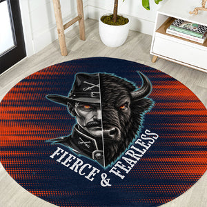 Buffalo Soldiers Fierce And Fearless Cavalry Round Carpet Half Face Soldier And Bison Halftone Graphic Art