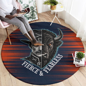 Buffalo Soldiers Fierce And Fearless Cavalry Round Carpet Half Face Soldier And Bison Halftone Graphic Art