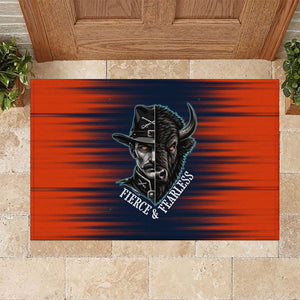 Buffalo Soldiers Fierce And Fearless Cavalry Rubber Doormat Half Face Soldier And Bison Halftone Graphic Art