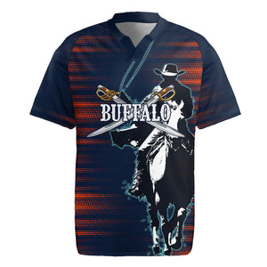 Buffalo Soldiers Fierce And Fearless Cavalry Rugby Jersey Half Face Soldier And Bison Halftone Graphic Art