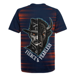 Buffalo Soldiers Fierce And Fearless Cavalry Rugby Jersey Half Face Soldier And Bison Halftone Graphic Art