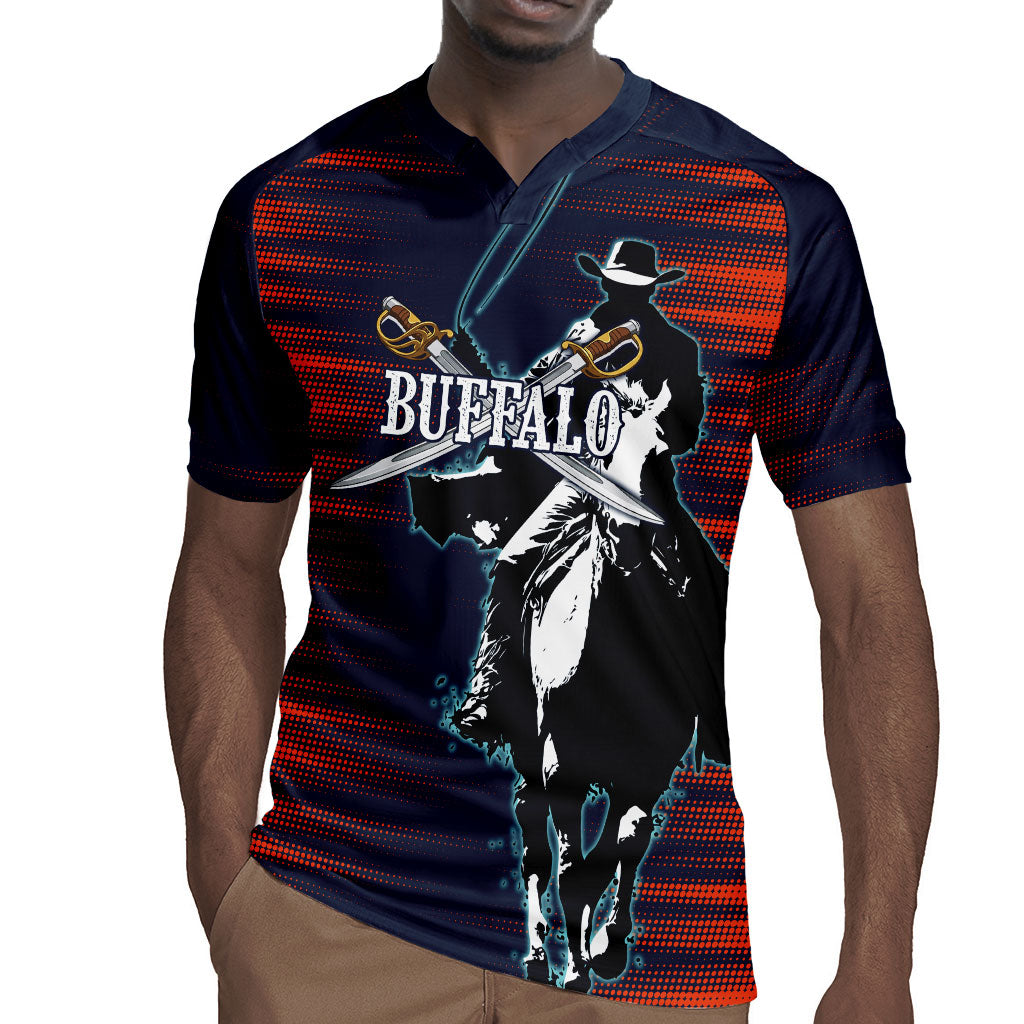 Buffalo Soldiers Fierce And Fearless Cavalry Rugby Jersey Half Face Soldier And Bison Halftone Graphic Art