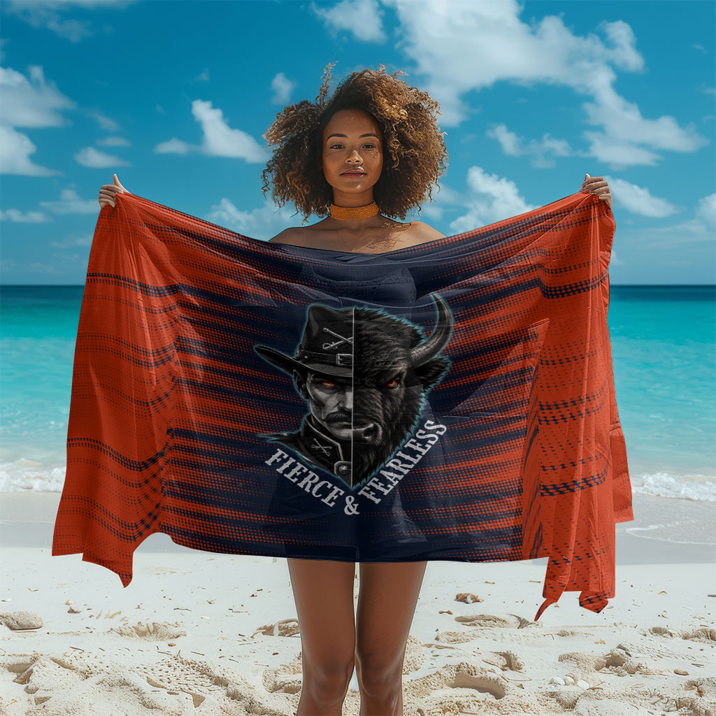 Buffalo Soldiers Fierce And Fearless Cavalry Sarong Half Face Soldier And Bison Halftone Graphic Art