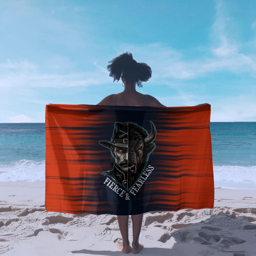 Buffalo Soldiers Fierce And Fearless Cavalry Sarong Half Face Soldier And Bison Halftone Graphic Art