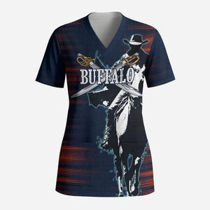 Buffalo Soldiers Fierce And Fearless Cavalry Scrub Top Half Face Soldier And Bison Halftone Graphic Art