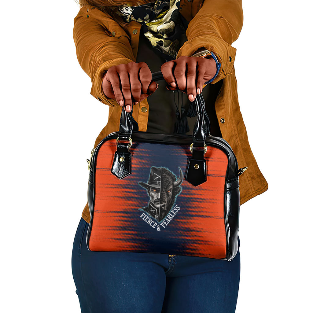 Buffalo Soldiers Fierce And Fearless Cavalry Shoulder Handbag Half Face Soldier And Bison Halftone Graphic Art