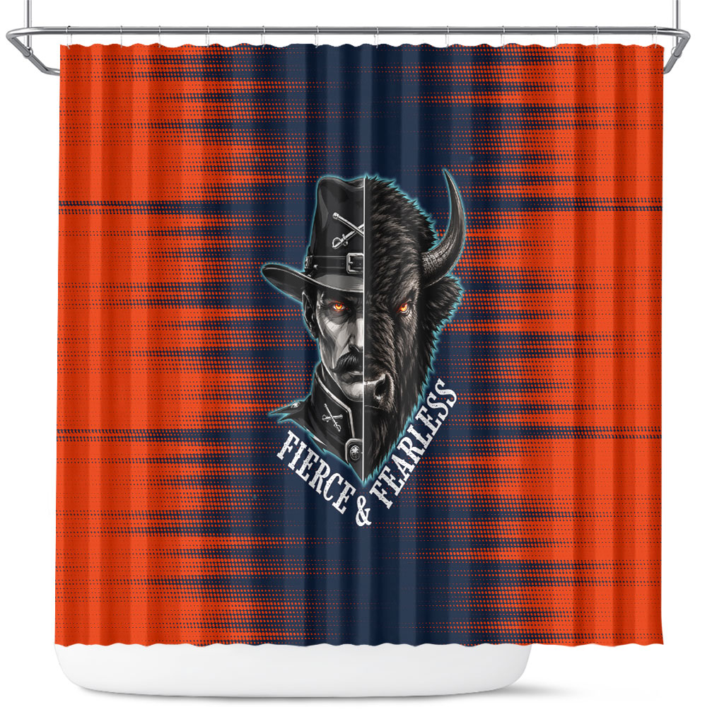 Buffalo Soldiers Fierce And Fearless Cavalry Shower Curtain Half Face Soldier And Bison Halftone Graphic Art