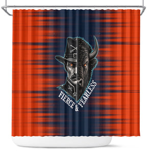 Buffalo Soldiers Fierce And Fearless Cavalry Shower Curtain Half Face Soldier And Bison Halftone Graphic Art