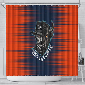 Buffalo Soldiers Fierce And Fearless Cavalry Shower Curtain Half Face Soldier And Bison Halftone Graphic Art