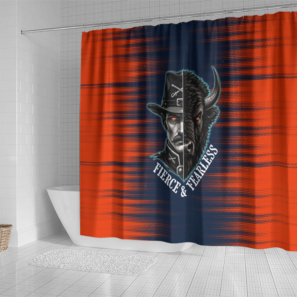 Buffalo Soldiers Fierce And Fearless Cavalry Shower Curtain Half Face Soldier And Bison Halftone Graphic Art