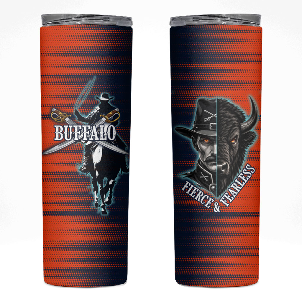 Buffalo Soldiers Fierce And Fearless Cavalry Skinny Tumbler Half Face Soldier And Bison Halftone Graphic Art