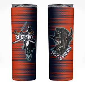 Buffalo Soldiers Fierce And Fearless Cavalry Skinny Tumbler Half Face Soldier And Bison Halftone Graphic Art