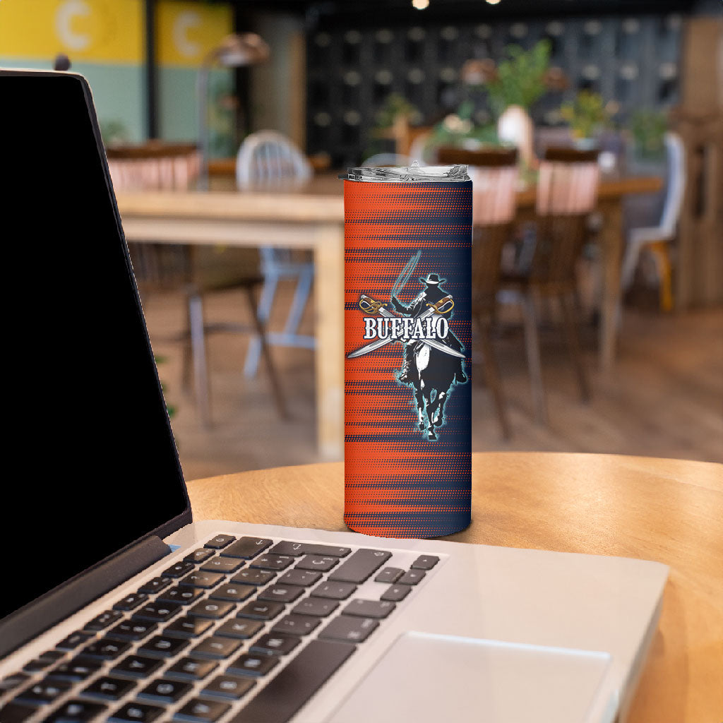 Buffalo Soldiers Fierce And Fearless Cavalry Skinny Tumbler Half Face Soldier And Bison Halftone Graphic Art