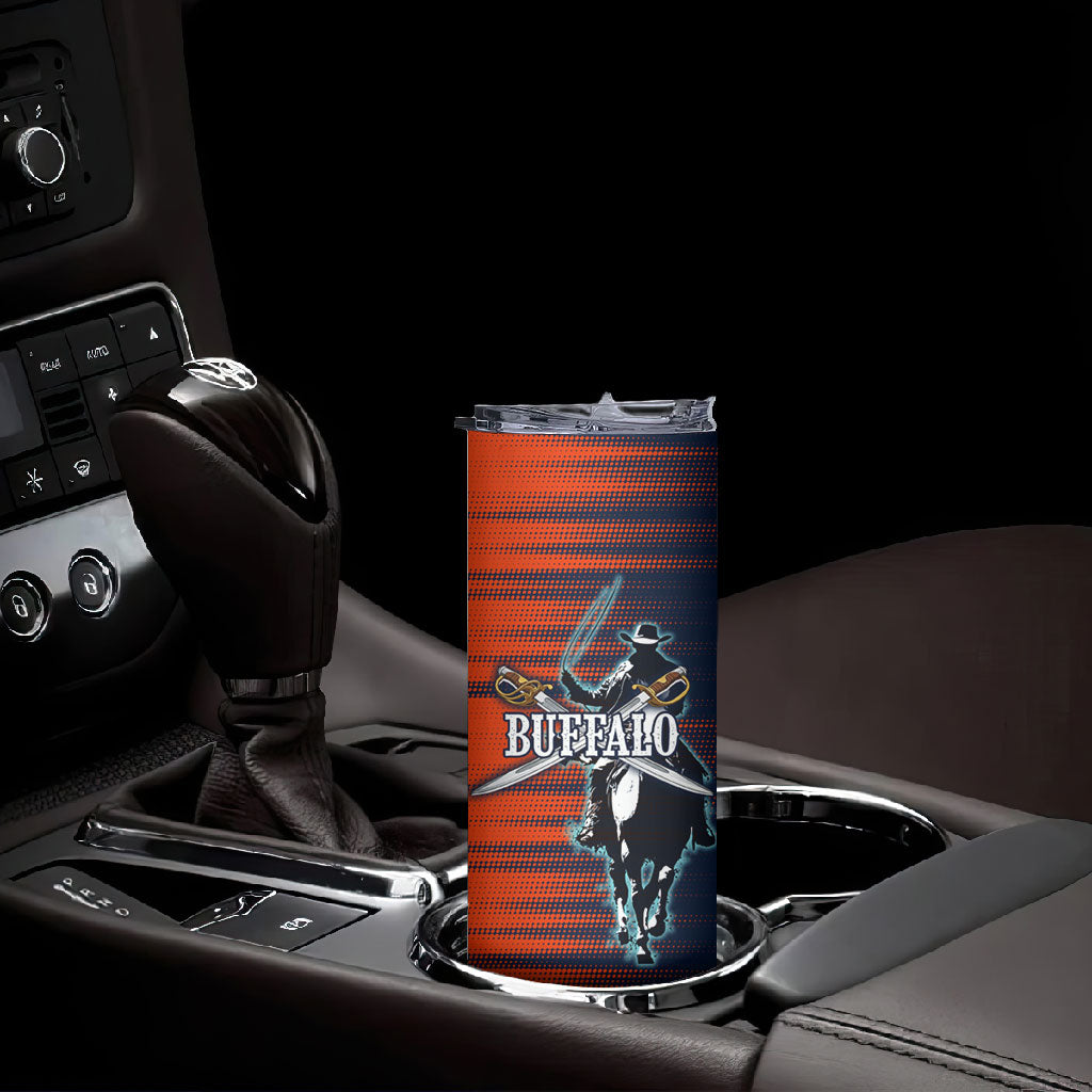 Buffalo Soldiers Fierce And Fearless Cavalry Skinny Tumbler Half Face Soldier And Bison Halftone Graphic Art