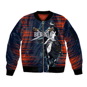 Buffalo Soldiers Fierce And Fearless Cavalry Sleeve Zip Bomber Jacket Half Face Soldier And Bison Halftone Graphic Art