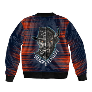 Buffalo Soldiers Fierce And Fearless Cavalry Sleeve Zip Bomber Jacket Half Face Soldier And Bison Halftone Graphic Art