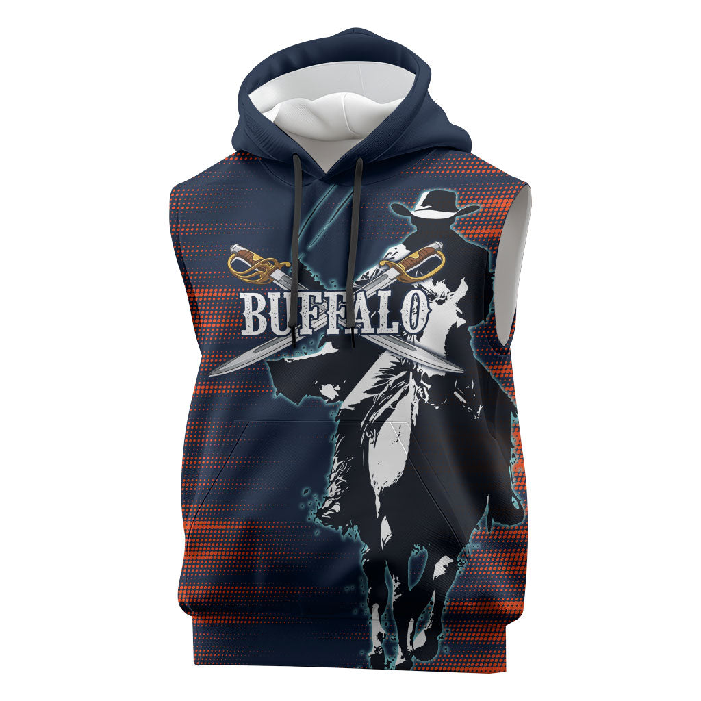 Buffalo Soldiers Fierce And Fearless Cavalry Sleeveless Hoodie Half Face Soldier And Bison Halftone Graphic Art
