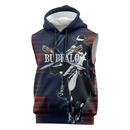 Buffalo Soldiers Fierce And Fearless Cavalry Sleeveless Hoodie Half Face Soldier And Bison Halftone Graphic Art